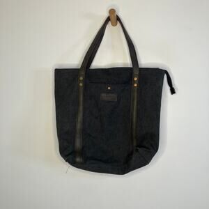 BERYLL Canvas Leather Tote Bag Zipper Top Dark Grey Brown Made in USA